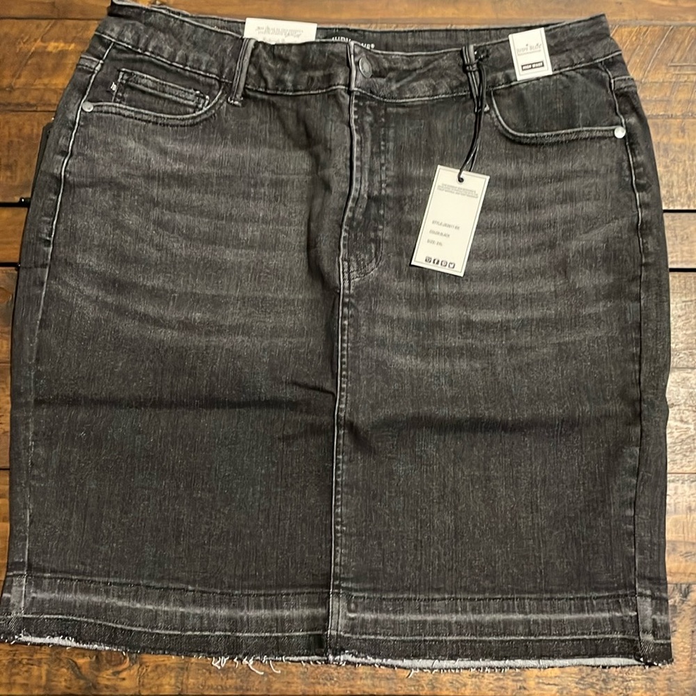 NWT Judy Blue black denim skirt 2xl with released hem.  High waist.